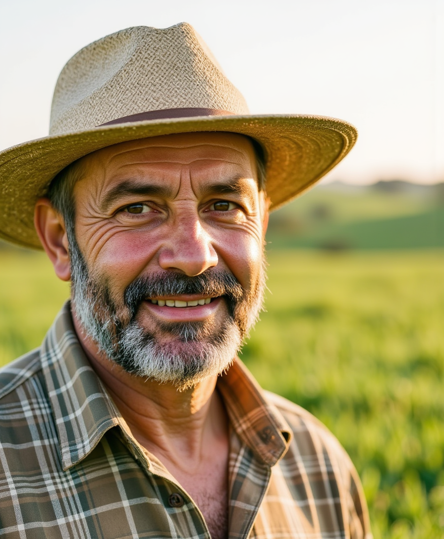Professor Pastagem, agrônomo brasileiro com chapéu de palha